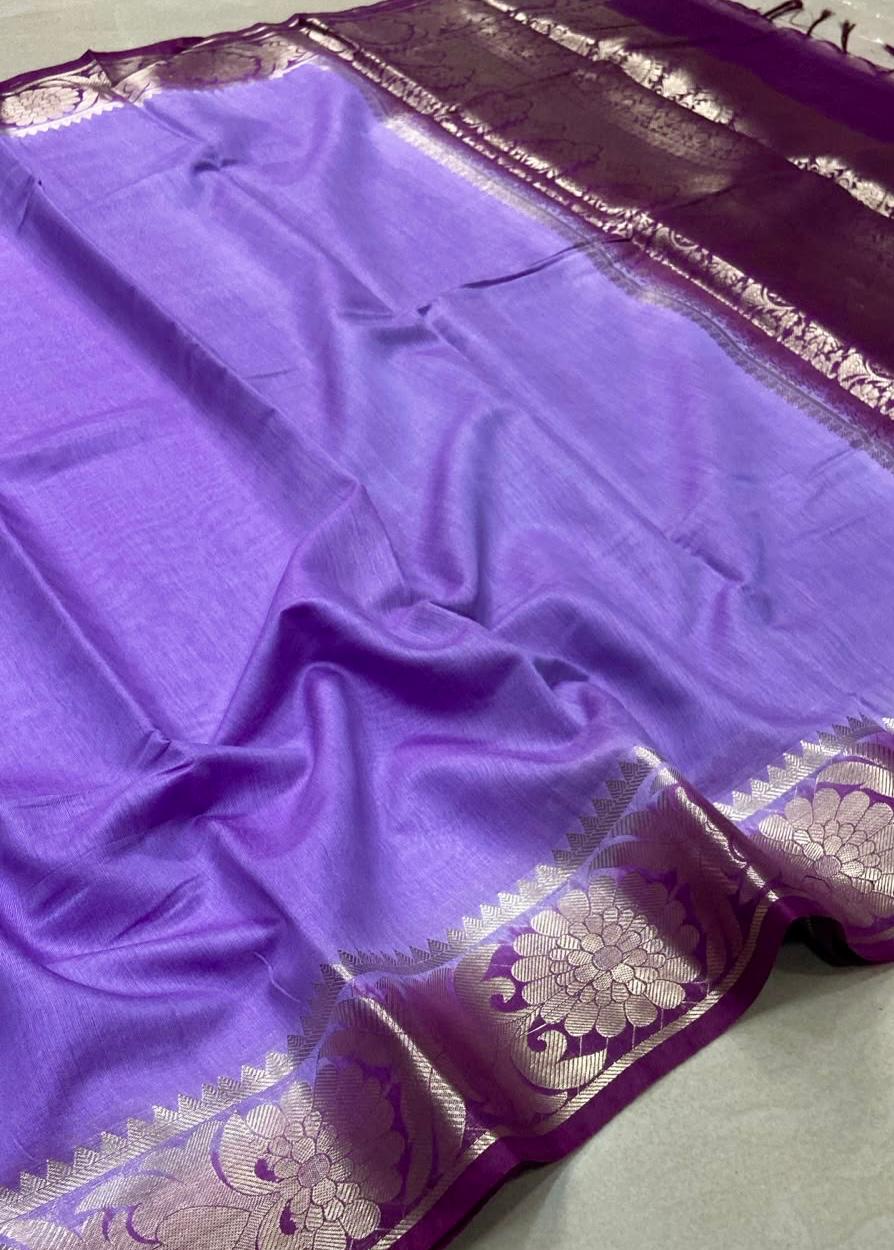Premium Paithani Saree – Lavender Purple with Silver Zari Floral Border