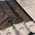 Premium Semi Silk Saree – Chocolate Brown & Champagne Beige with Floral Woven Border