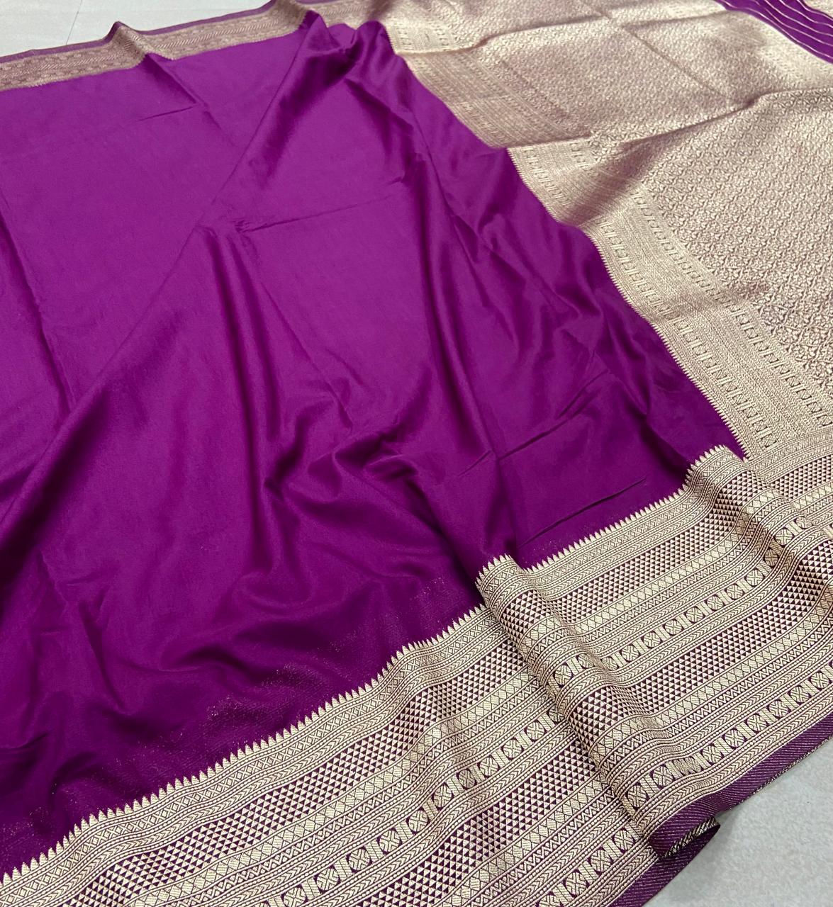Premium Georgette Saree – Royal Purple with Rich Silver Zari Border & Woven Buttas