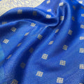 Soft Silk Saree – Royal Blue with Silver Zari Floral Weaving & Rich Designer Border