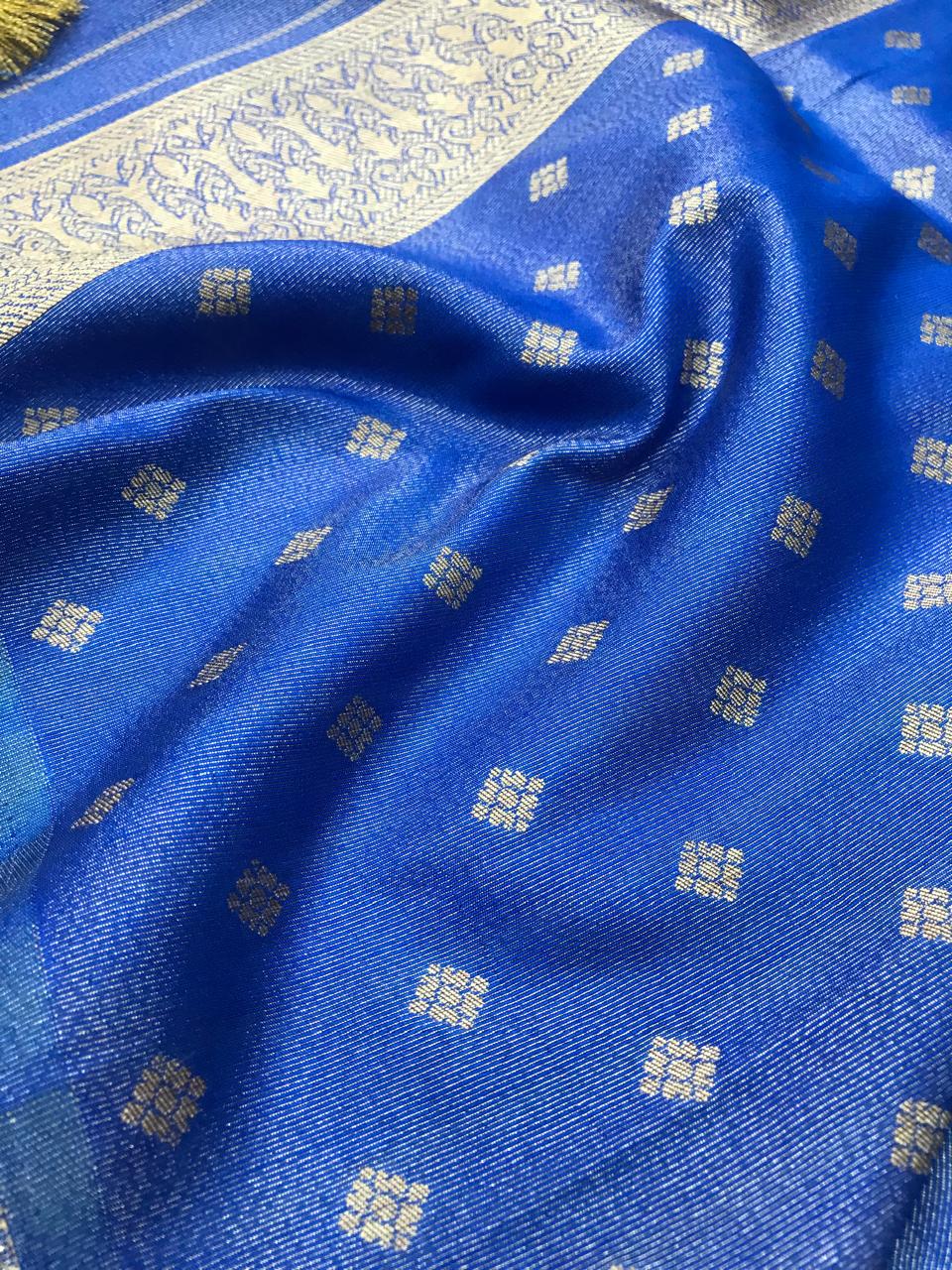 Soft Silk Saree – Royal Blue with Silver Zari Floral Weaving & Rich Designer Border