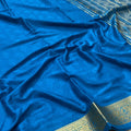 Mysore Silk Saree – Royal Blue with Gold Zari Floral Border & Rich Woven Pallu
