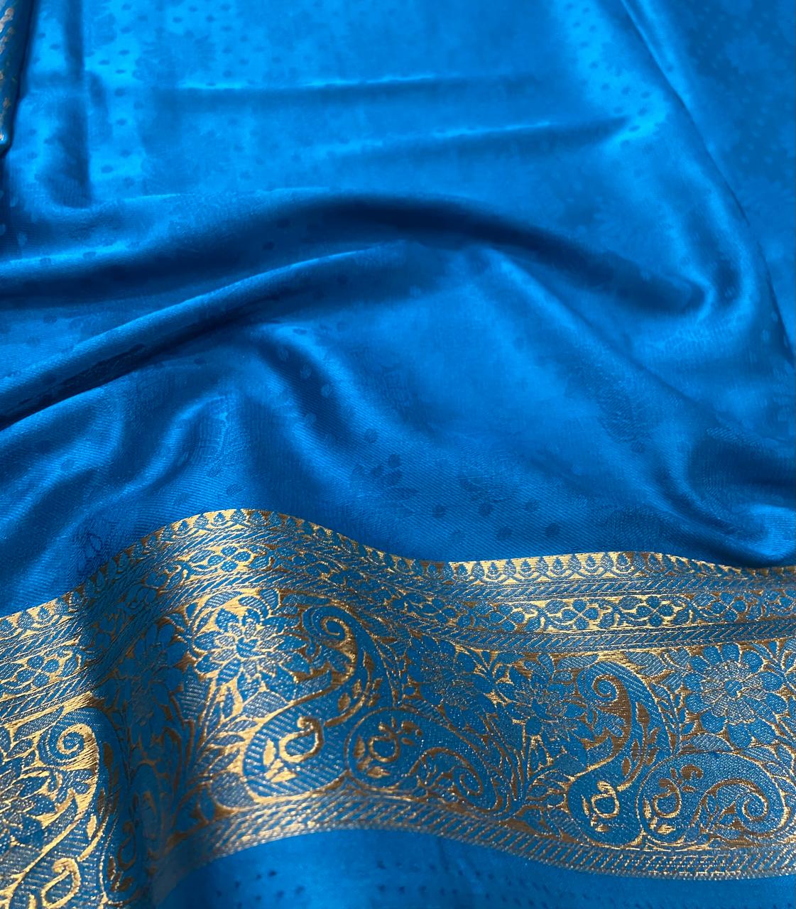 Mysore Silk Saree – Royal Blue with Gold Zari Floral Border & Rich Woven Pallu