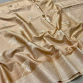 Paithani Saree – Champagne Gold with Silver Peacock Motifs & Rich Woven Border