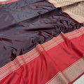 Soft Silk Saree – Wine Black & Ruby Red Dual Tone with Rich Golden Zari Border