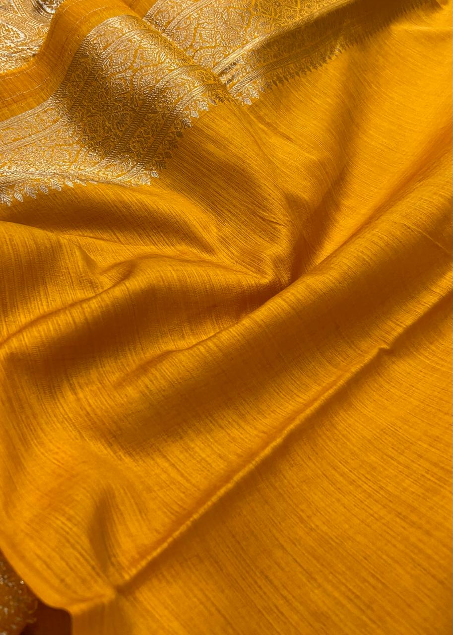 Panni Silk Saree – Mustard Yellow with Rich Golden Zari Buttas & Grand Woven Border
