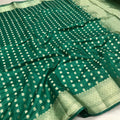 Tussar Silk Saree – Emerald Green with Silver Paisley Buttas & Rich Zari Border
