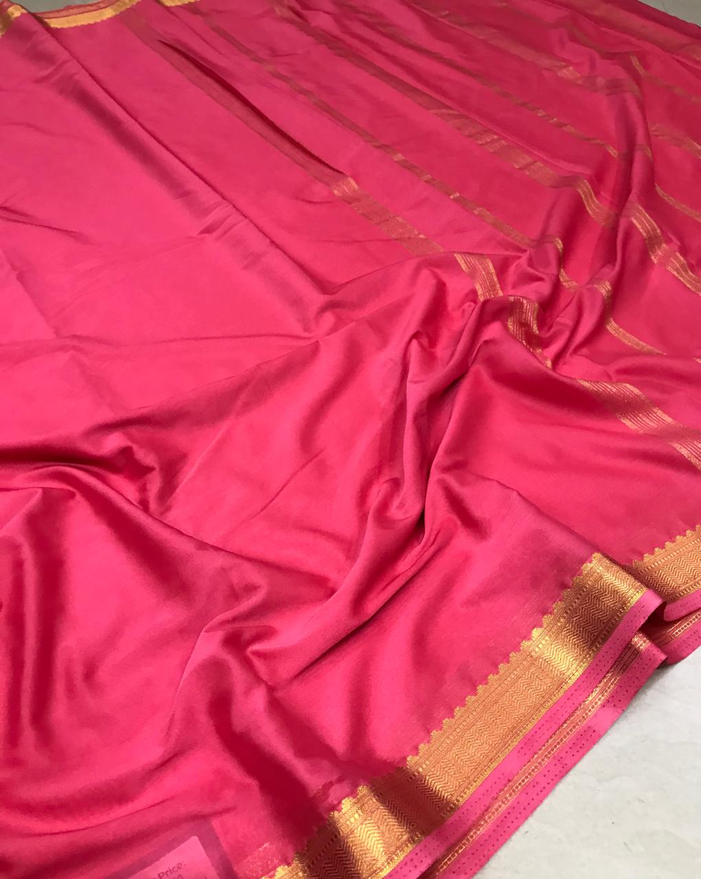 Mysore Silk Saree – Rani Pink with Classic Gold Zari