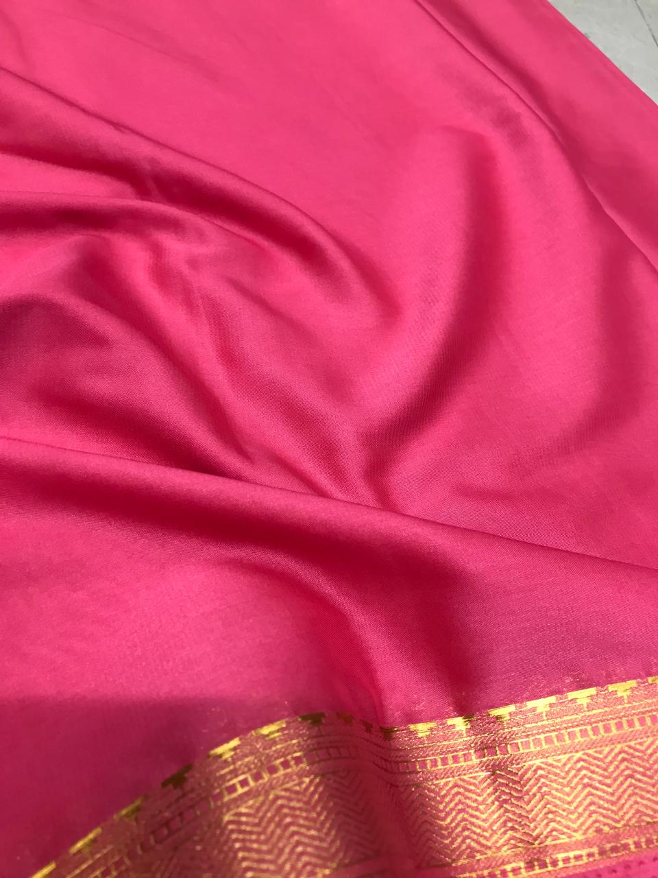 Mysore Silk Saree – Rani Pink with Classic Gold Zari