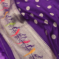 Paithani Saree – Royal Purple with Silver Zari & Multicolor Parrot Border