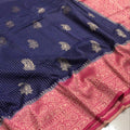 Georgette Saree – Navy Blue & Rani Pink Dual Tone with Rich Zari Border