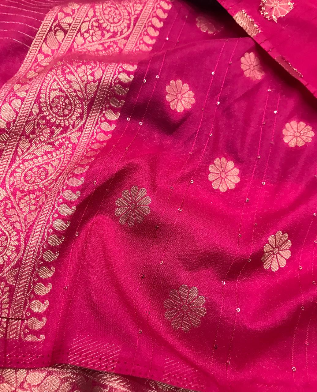 Georgette Saree – Navy Blue & Rani Pink Dual Tone with Rich Zari Border