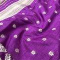 Viscose Saree – Royal Purple with Silver Zari Peacock & Elephant Border