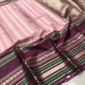 Warm Silk Saree – Wine Pink with Silver Chevron Pallu & Tribal Border
