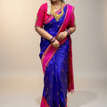 Kanchi Semi Silk Saree – Royal Blue & Rani Pink Traditional Zari Border Saree