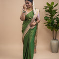 Premium Vairaoochi Soft Silk Saree – Emerald Green & Champagne Gold Designer Saree
