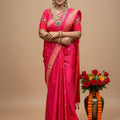 Semi Bridal Saree – Rani Pink Designer Silk Saree with Rich Zari Border