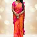 Premium Soft Silk Saree – Peach Orange & Rani Pink Rich Zari Border Saree