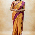 Premium Soft Silk Saree – Mustard Gold & Wine Purple Rich Zari Border Saree