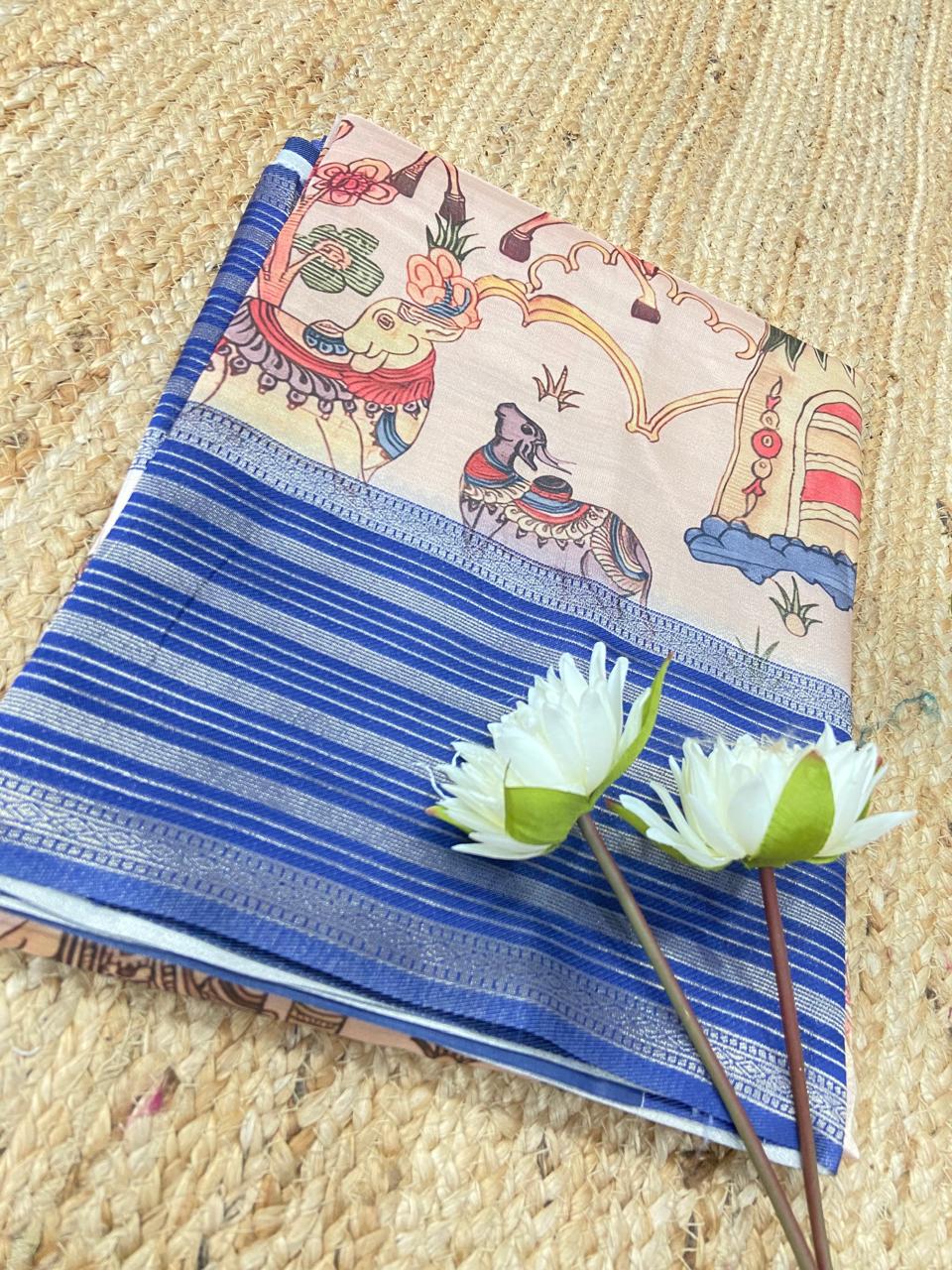 💙✨ Royal Blue & Silver Zari Printed Saree ✨🤍