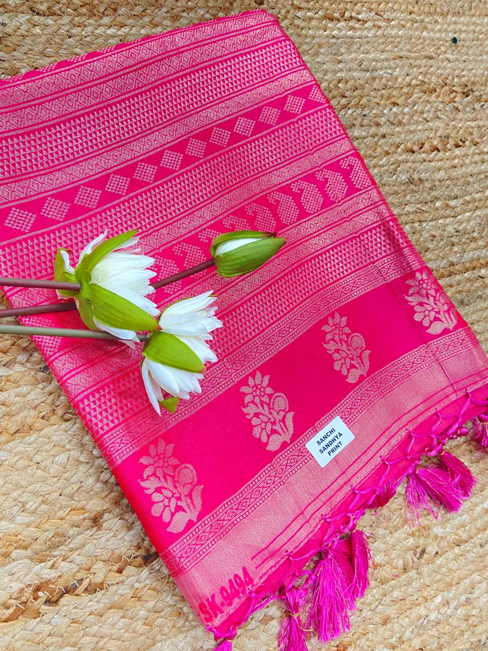 💛💗 Yellow & Rani Pink Traditional Printed Saree 💗✨