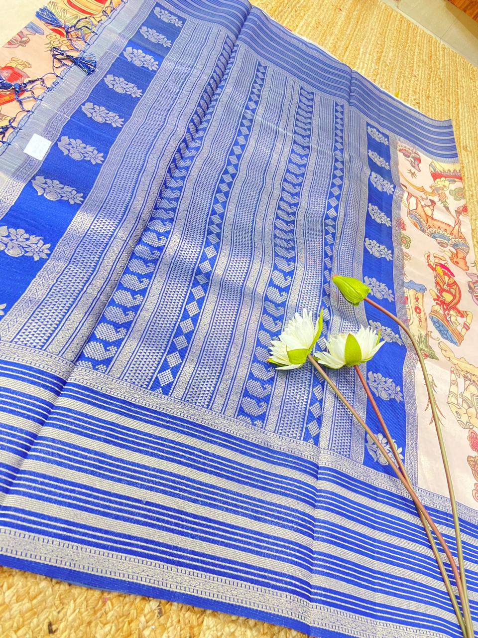 💙✨ Royal Blue & Silver Zari Printed Saree ✨🤍