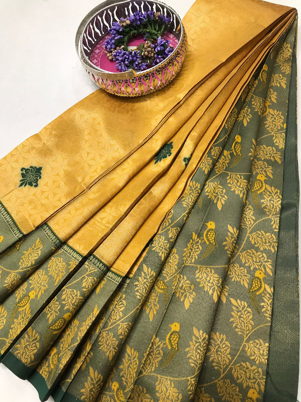 Soft Silk With Awesome  yellow Zari