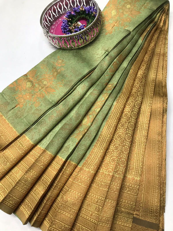 Soft Silk With Awesome  yellow Zari