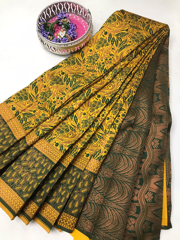 Soft Silk With Awesome  yellow Zari